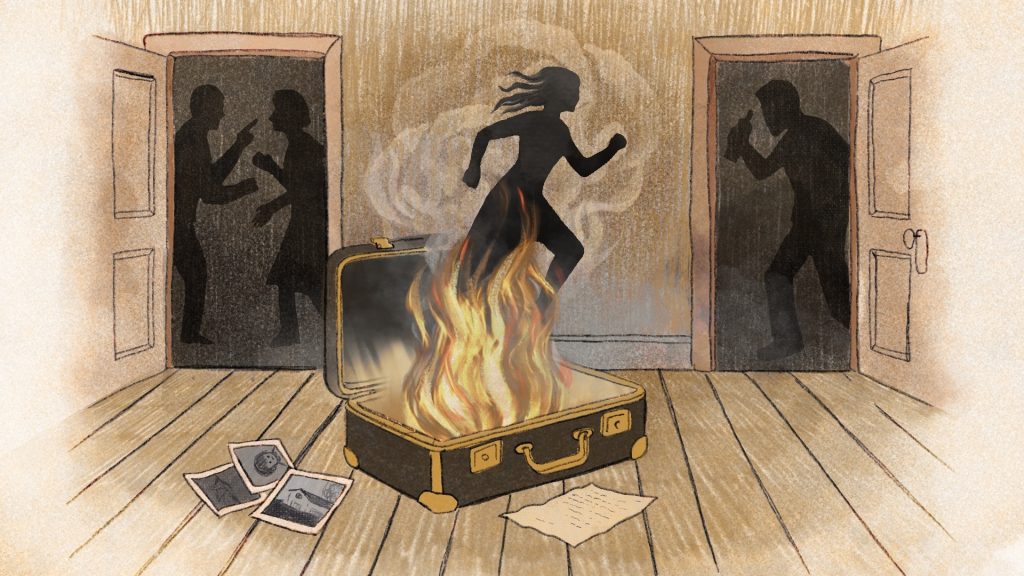 La imagen ilustra el cuento "Viaje en el tiempo", de Arelis Uribe.