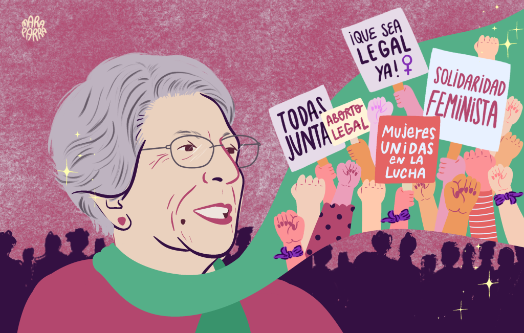 La ilustración de Mara Parra acompaña el texto "María Isabel Matamala: la vida como ejercicio de solidaridad", publicado en Revista Abismo.
